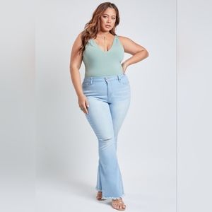 Women's Plus High Rise Distressed Super Flare Jeans